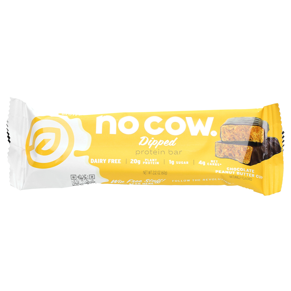 No Cow, протеиновый батончик в глазури, со вкусом шоколада и арахисовой пасты, 12 шт. по 60 г (2,12 унции)