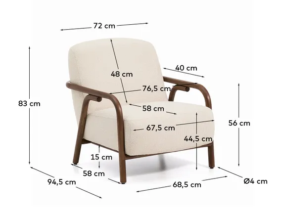 Кресло Sylo из бежевого шенилла и ясеня с отделкой цвета орех