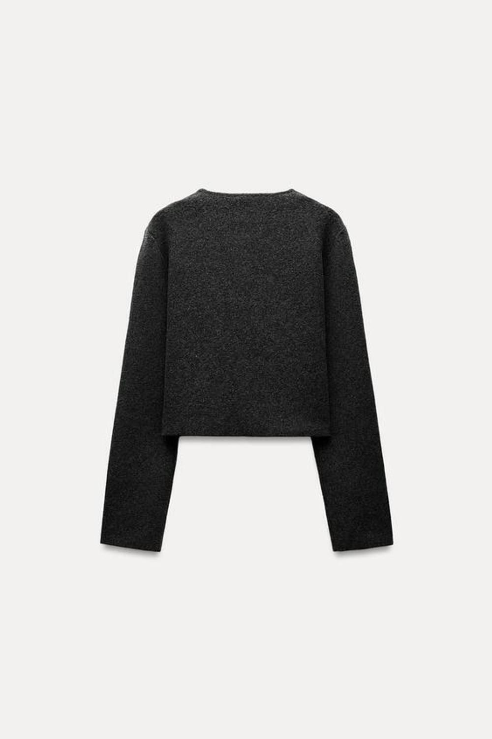 ZARA ОДНОТОННЫЙ УКОРОЧЕННЫЙ КАРДИГАН ИЗ ТРИКОТАЖА, СЕРЫЙ С МЕЛАНЖЕВЫМ ЭФФЕКТОМ