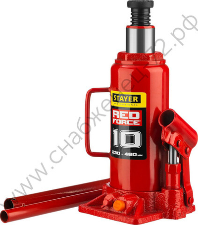 STAYER RED FORCE, 10 т, 230 - 460 мм, бутылочный гидравлический домкрат, Professional (43160-10)