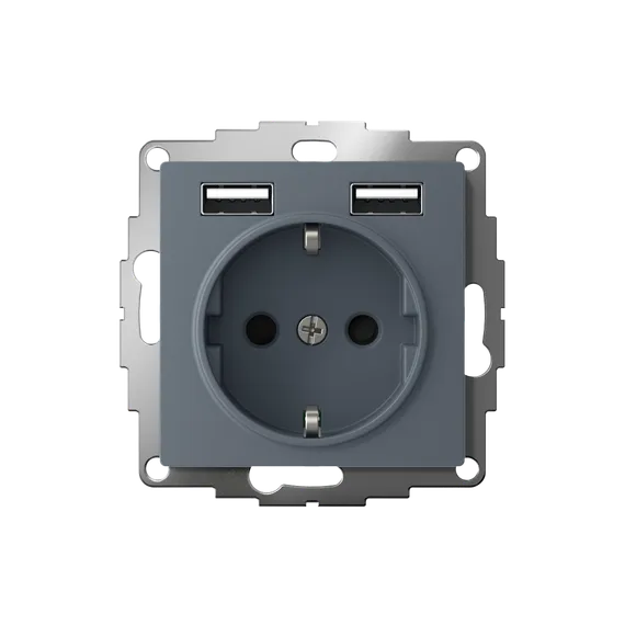 Розетка 1-м СП AtlasDesign 16А IP20 с 2-мя заряд. устройствами USB тип A+A 5В/2.4А 2х5В/1.2А механизм грифель SE ATN000730