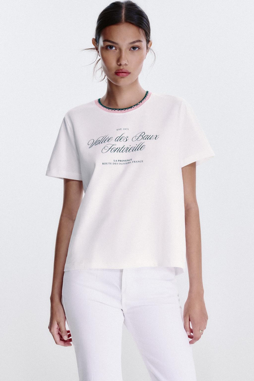 ZARA ФУТБОЛКА С НАДПИСЬЮ, БЕЛЫЙ