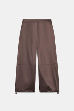ZARA ШИРОКИЕ БРЮКИ ИЗ АТЛАСА, КОРИЧНЕВЫЙ