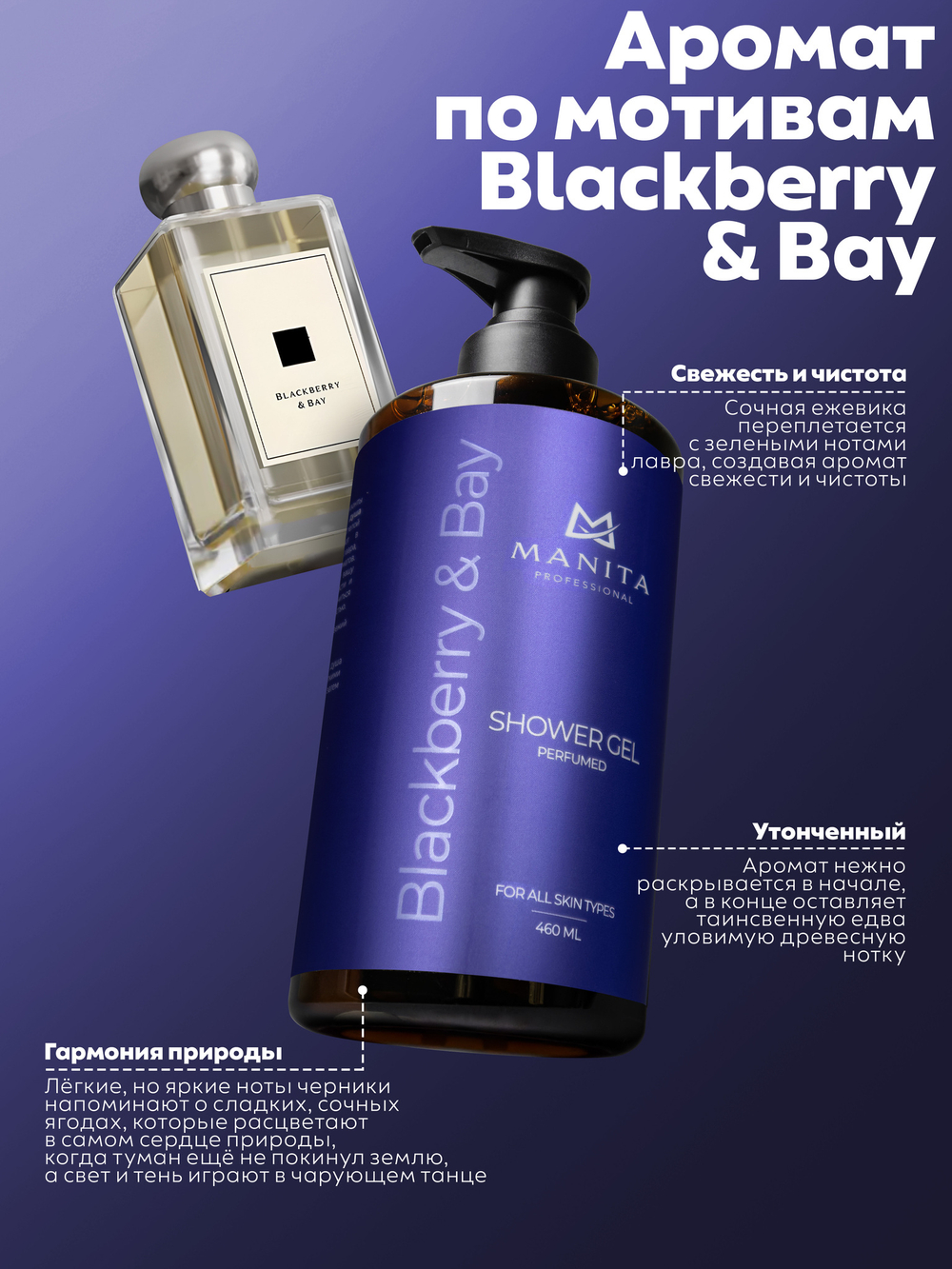 Гель для душа парфюмированный "BLACKBERRY & BAY" 460 мл. MANITA PROFESSIONAL