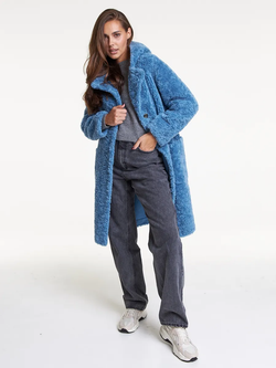 Шуба из овечьей шерсти, голубая, SilverFox