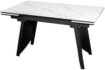 Стол Ivar 140 (+30 +30) х 85 керамика матовая Snow white / черный муар