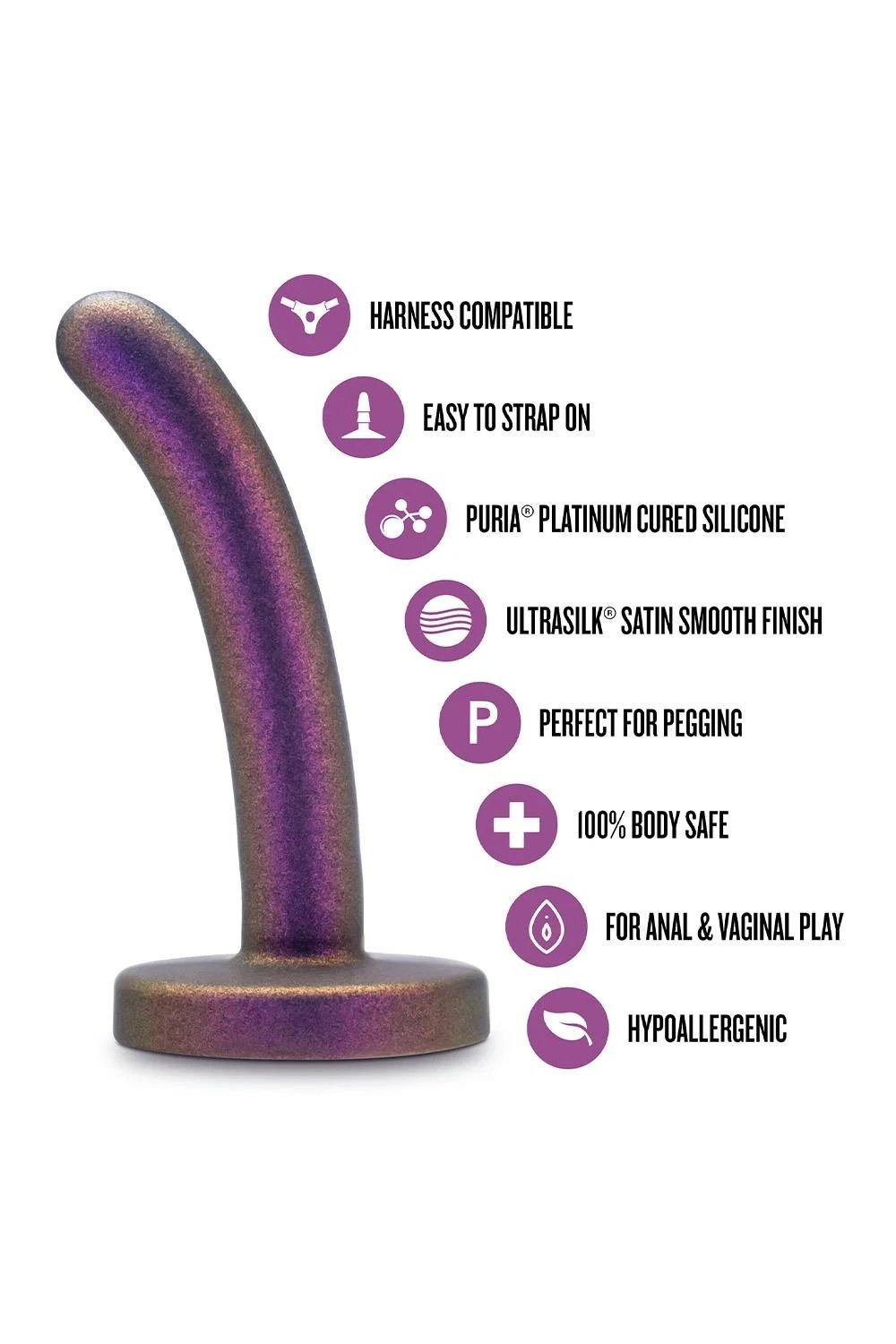 Фиолетовая насадка с гладкой поверхностью Surrender 4.75 Inch Beginner Pegging Dildo - 12 см. (Цвет: фиолетовый)