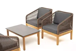 "Канны" лаунж-зона 4-местная из роупа со столиком "Канны" (серый гранит), основание дуб, роуп коричневый