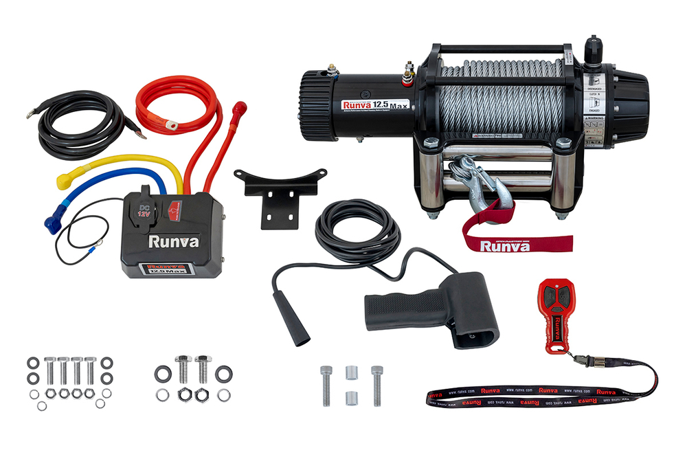 Лебёдка автомобильная электрическая 12V Runva 12500 lbs 5670 кг MAX влагозащищенная, стальной трос