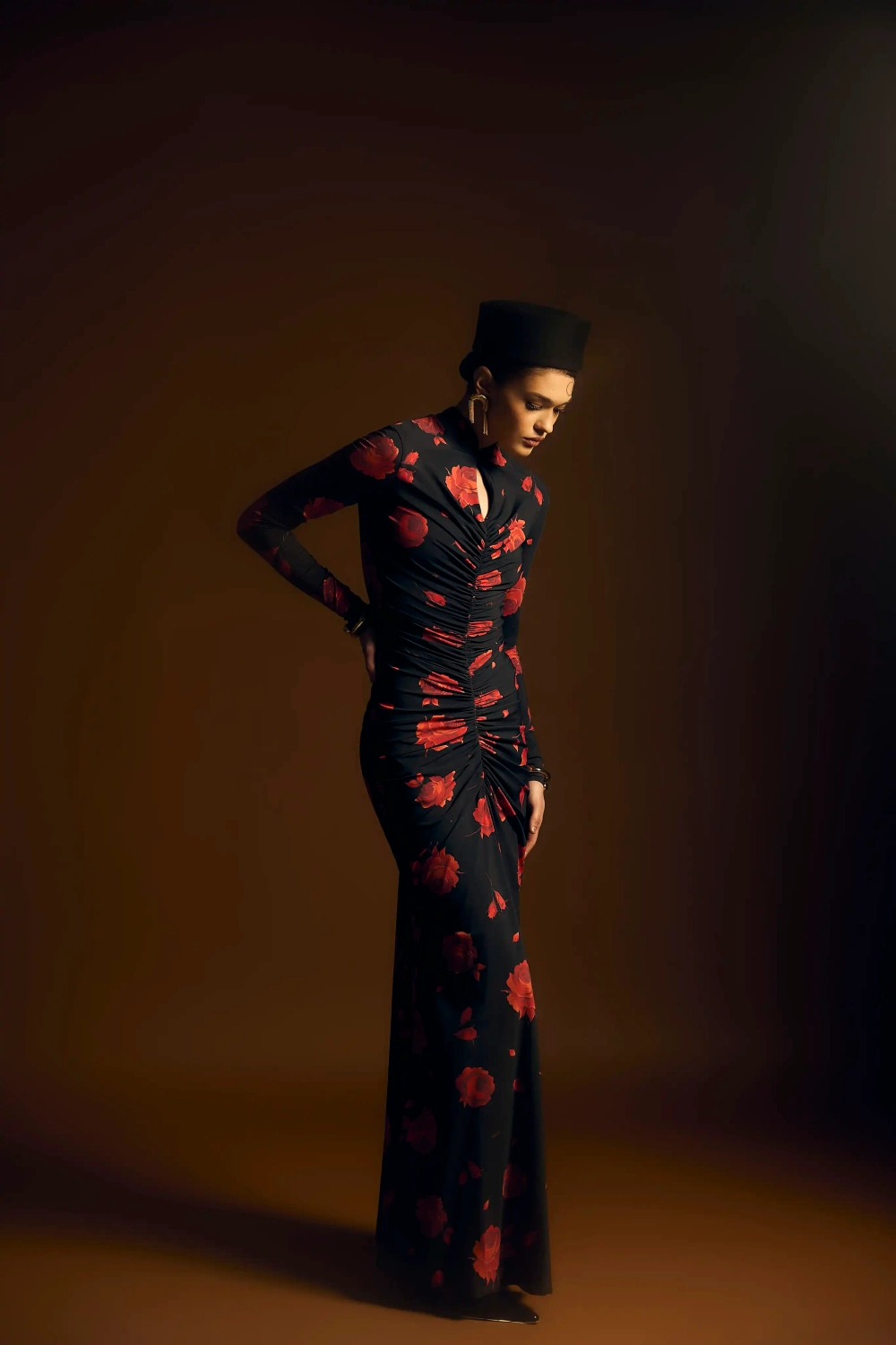 Мадия макси (Madiya maxi), платье макси из черного бифлекса с цветочным принтом