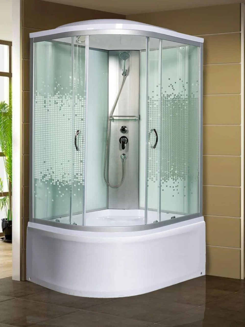 Душевая кабина МОНОМАХ  МОНОМАХ XL 100/80/44 МЗ R 100х80 см,  прозрачное с рисунком стекло, поддон высокий, с крышей, правосторонняя