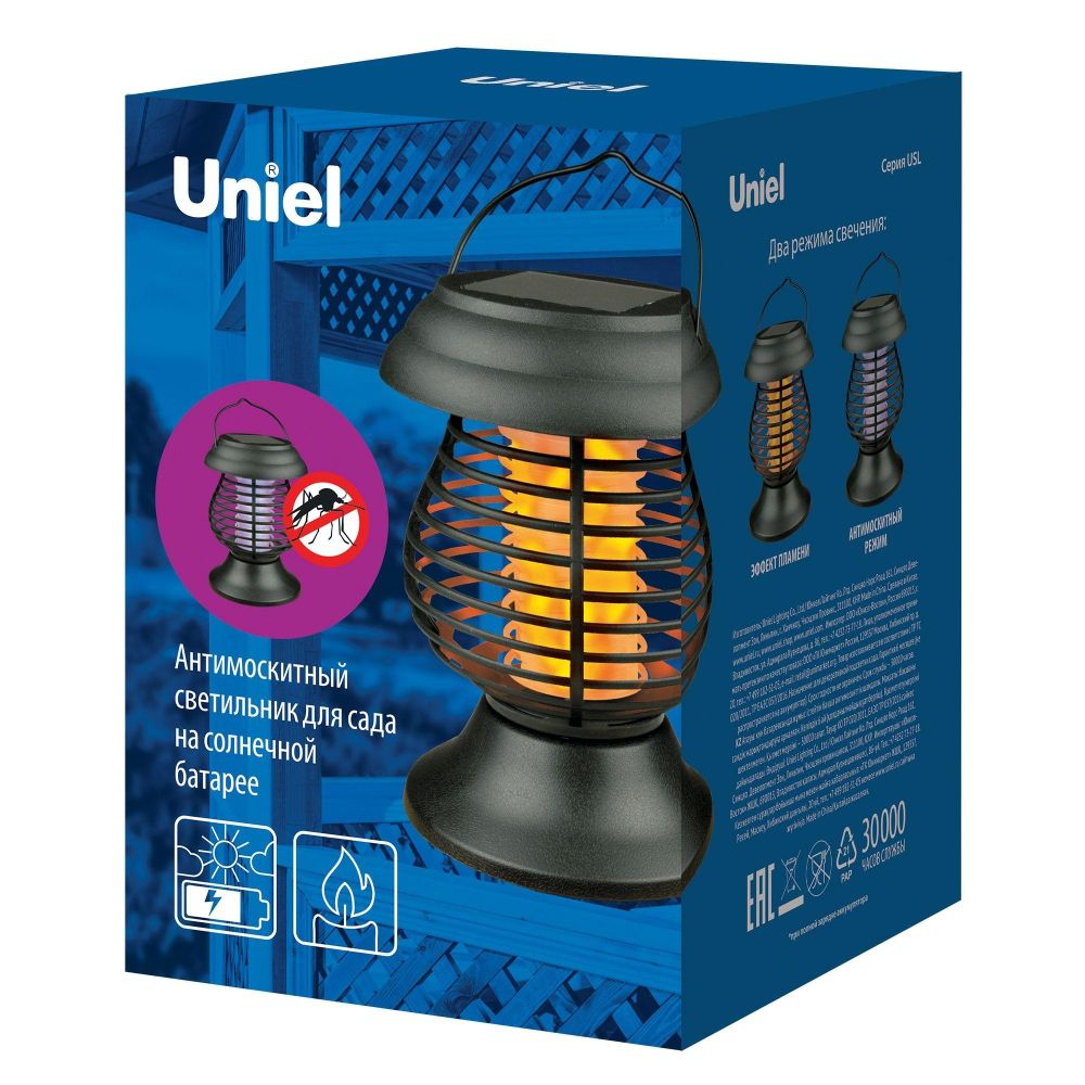 USL-F-300-PМ310 BUG ZAPPER Садовый светильник на солнечной батарее. 13 светодиодов. Эффект пламени и антимоскитный режим . 1xАА Ni-Mh аккумулятор в-к. IP44. TM Uniel.