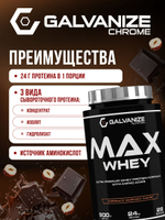 Протеин Galvanize Nutrition Max Whey, сывороточный 29 порций, 900 г, шоколад с лесным орехом, для похудения