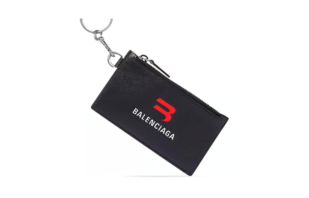 Balenciaga Cash Cow Leather Key Ring, Card Holder, Coin Purse, Card Holder Unisex Black