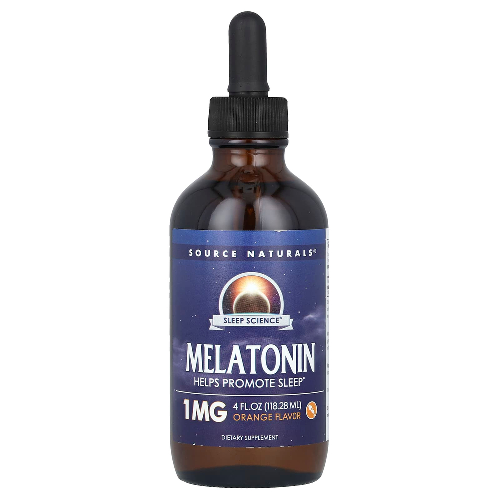 Source Naturals, Sleep Science®, мелатонин, апельсин, 1 мг, 118,28 мл (4 жидк. унц.)