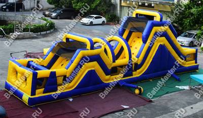 Надувная полоса препятствий "Веселый забег" 15*3*4 м, жёлто-синий