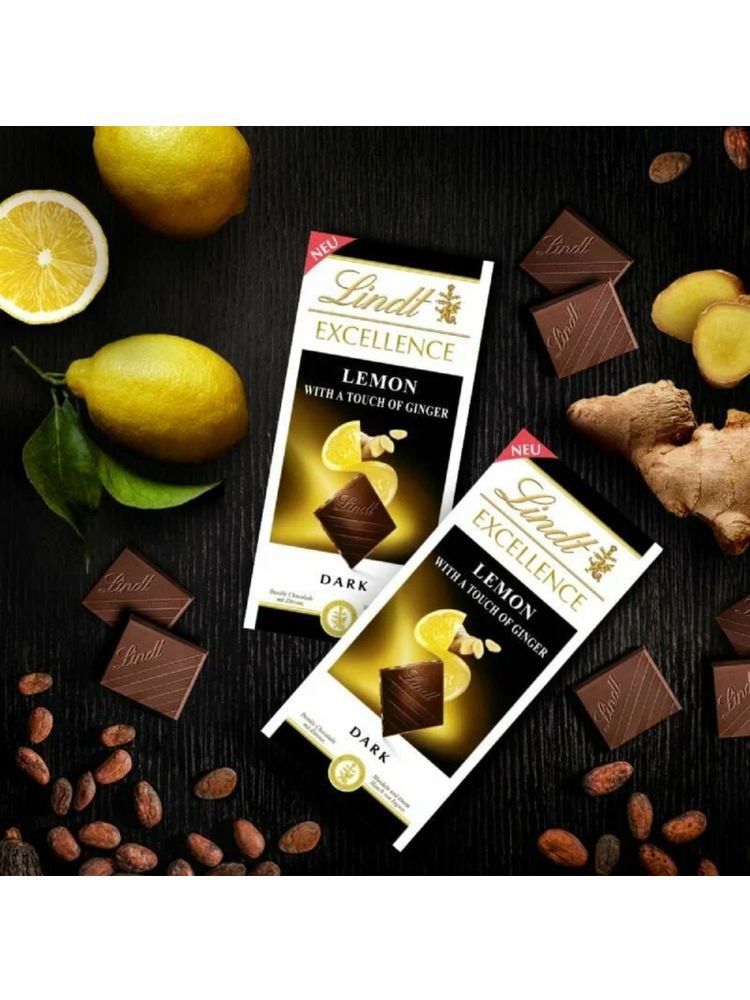 Тёмный шоколад Lindt с лимоном имбирем 100 г x 4 шт