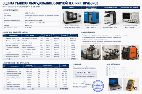 Оценка станков, оборудования, офисной техники, приборов