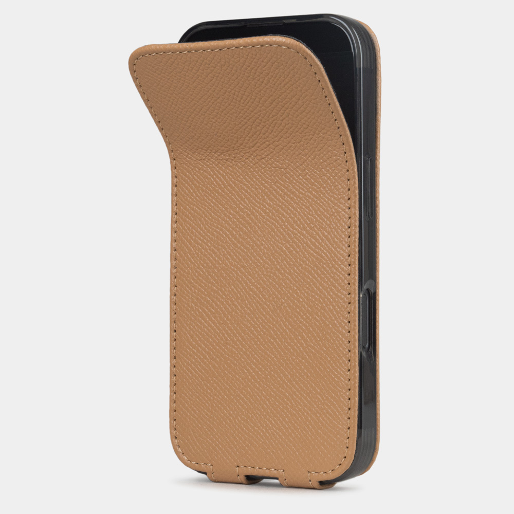 Чехол iPhone 17 Pro натуральная кожа сафьяно, цвета кэмел