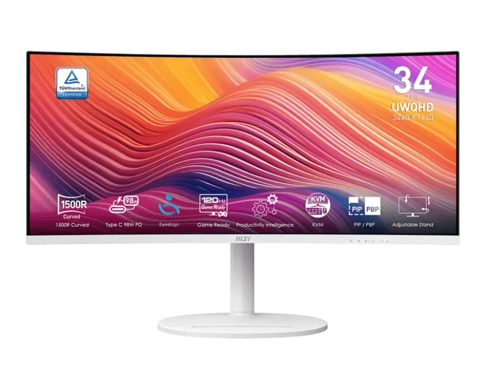 Монитор 34" MSI Modern MD342CQPW VA 3440x1440 120Hz 1ms 300cd/m 3500:1 2xHDMI 3xUSB Type-C DP 1500R 2x3W