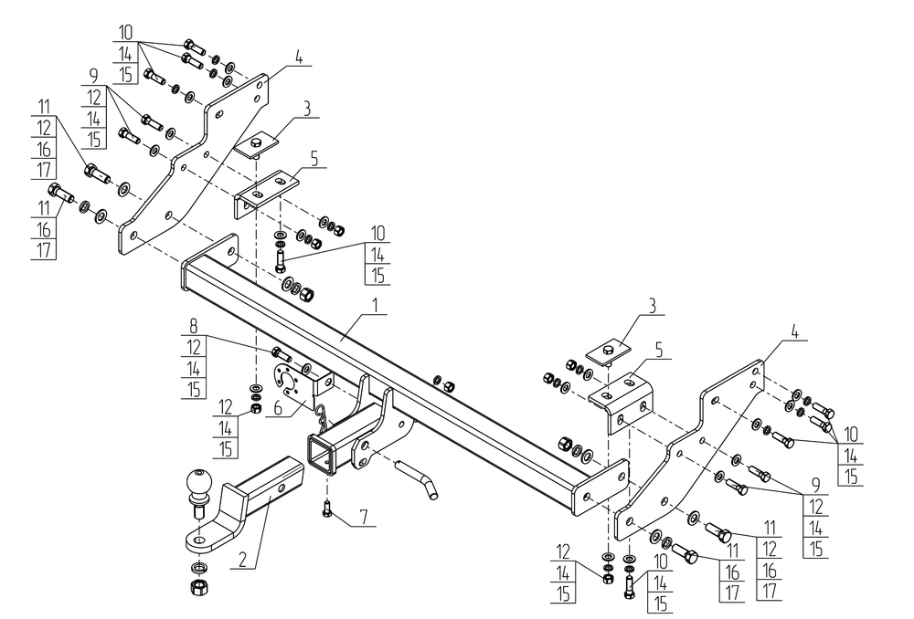 Фаркоп на Mitsubishi L200 Тип шара: E. Нагрузки: 2500/120 кг, MI 31B