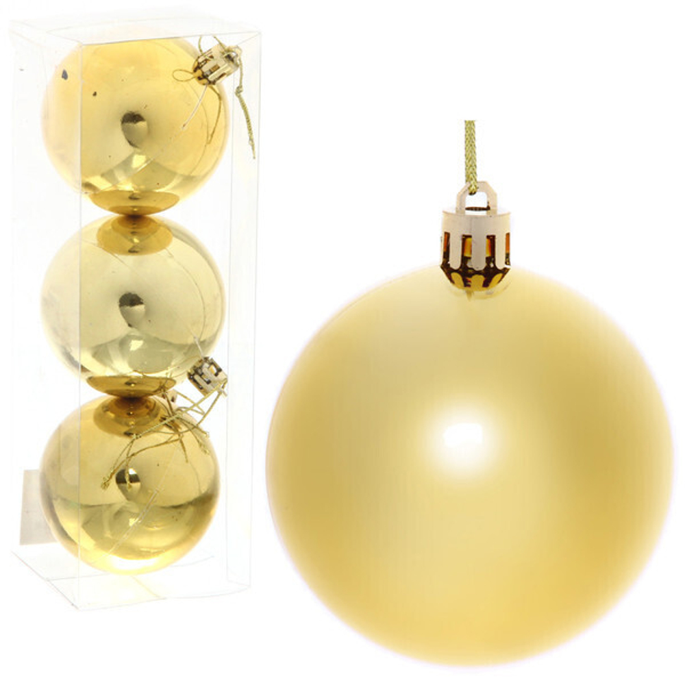Новогодние шары 7 см (набор 3 шт) «Глянец», золотой