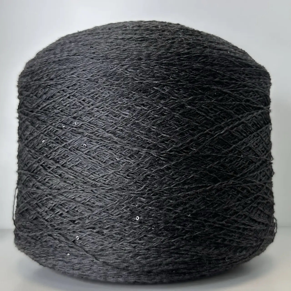 LINETTE PAILLETES - 80% лен, 20% п/а, микропайетки 2мм, ; 450м/100гр; цвет: тёмный графит, пайетки чёрные глянцевые; S501