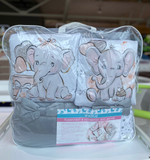 Комплект в кроватку 18 предметов "День рождения слонёнка"серый, сатин