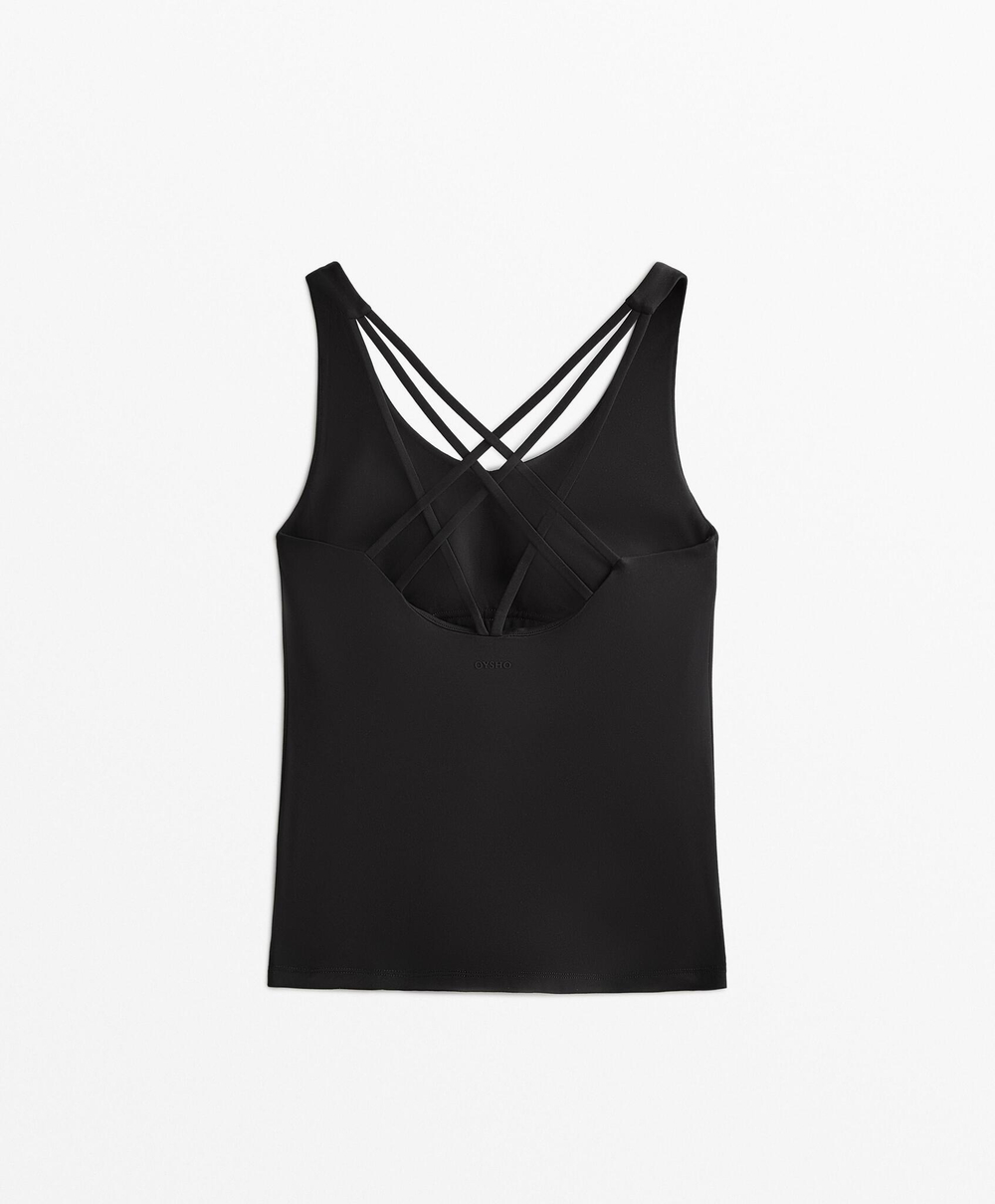 Oysho Майка Comfortlux длинная с несколькими бретелями и чашечками, черный