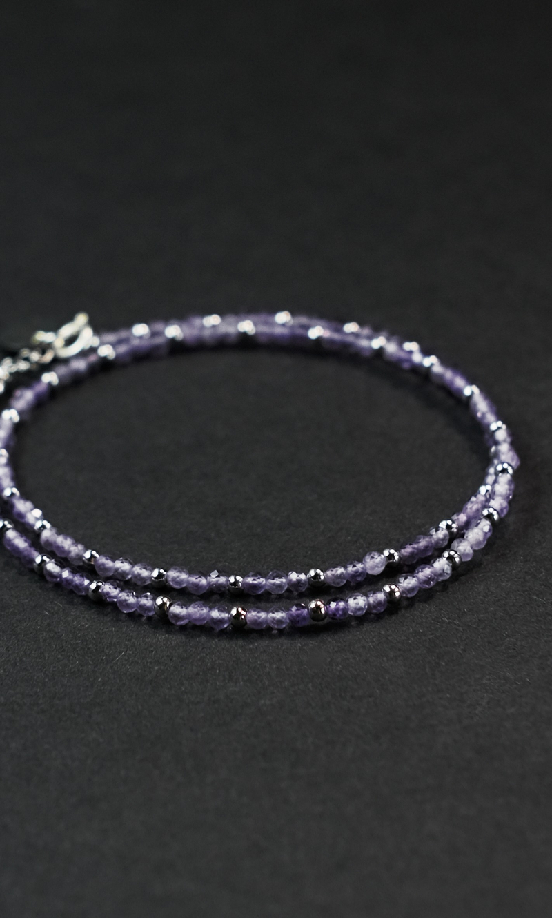 Чокер "Memo about Mind" из аметиста с серебряными бусинами с удлинителем 33-38 см