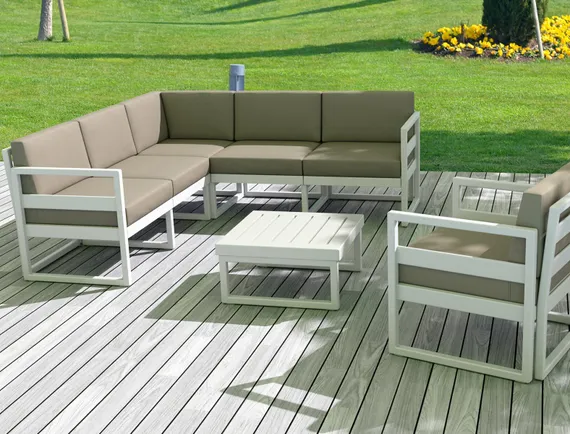 Кресло уличное пластиковое Mykonos, белый, светло-коричневый