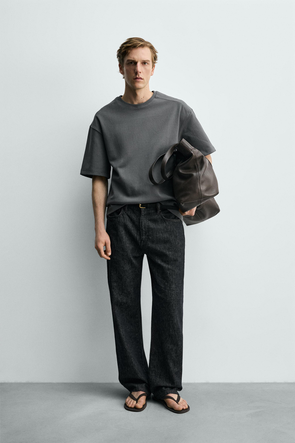 ZARA ТОЛСТОВКА RELAXED FIT ИЗ ИНТЕРЛОКА, СЕРО-СИНИЙ