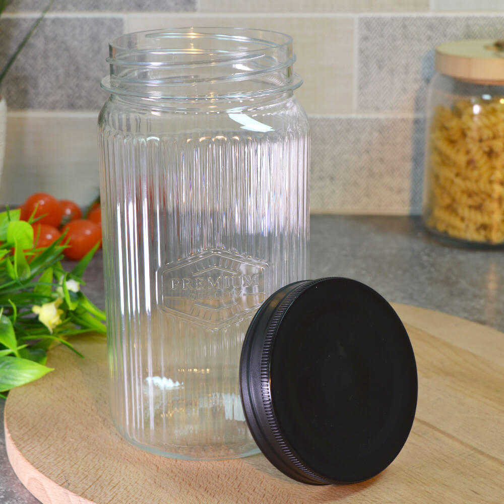 Банка для сыпучих 1,3л квадратная с рельефом и эмбоссингом "Premium", прозрачный/черный