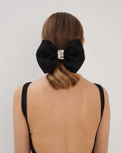 Бант классический М черный с белыми камнями в середине