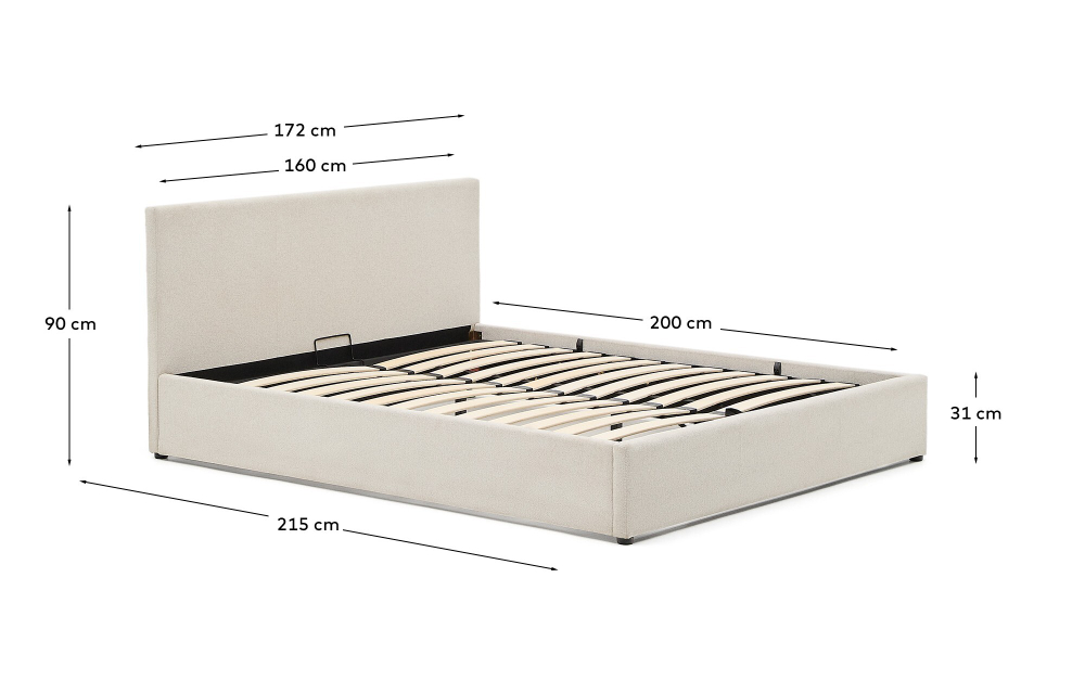 Кровать Nahiri бежевого цвета из шенилла с ящиком для хранения 160 x 200 см