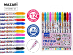 Набор ручек гель 12цв. 0.9мм. с блёстками "Meow" с ароматизир.чернилами, корп. цветной (Mazari)