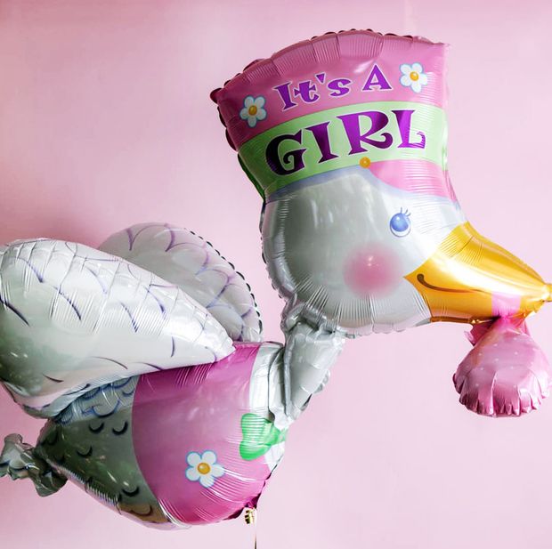 AN Шар Фигура Аист розовый 23"/58см * 32"/81см (БГ-43)