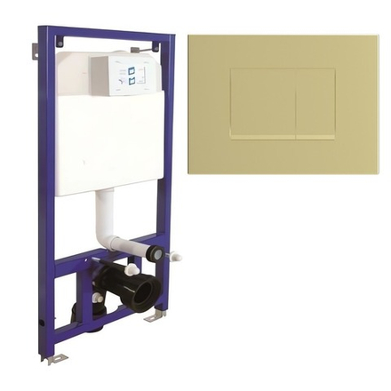 Инсталляция для унитаза подвесного Visam slim 80 EX-112-001 3/6 л. Кнопка EFES кнопка квадрат, золото глянец (EX-220-021)