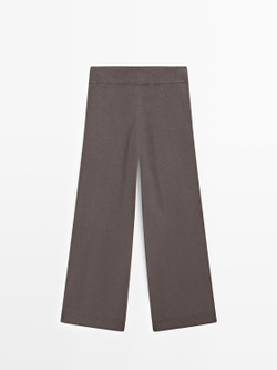 Massimo Dutti Вязаные брюки с ребристой отделкой, коричневый