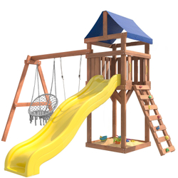 Детская площадка Сlassic с качелями лодочка и подвесным плетеным креслом IgroWoods для улицы и дачи