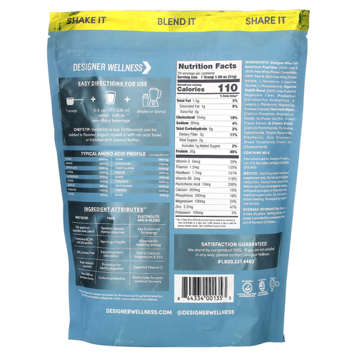 Designer Wellness, Designer Whey, натуральный 100%-ный сывороточный белок, чистый без вкуса, 908 г