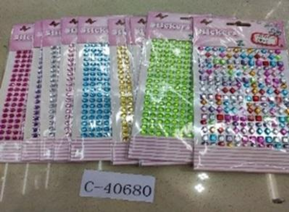 Наклейки Стразы, круглые, 22*10см, ассорти, С-40680