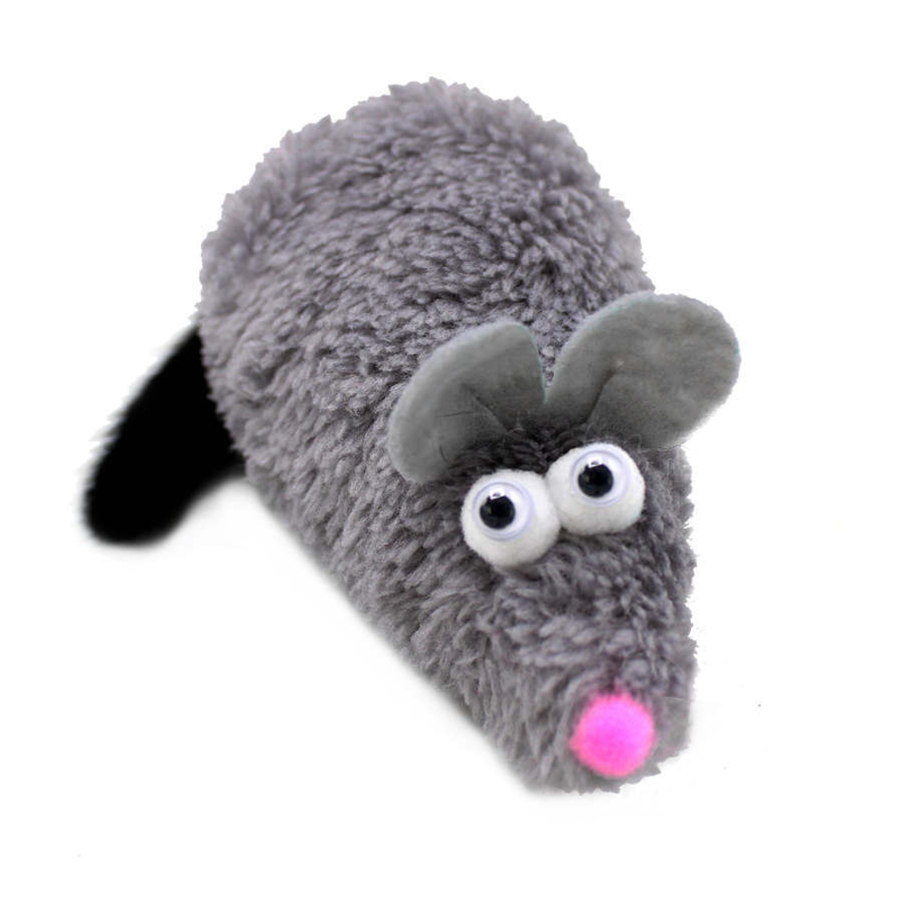 GoSi Игрушка для Кошек "Мышка-пищалка, хвост-натуральная норка" Серая