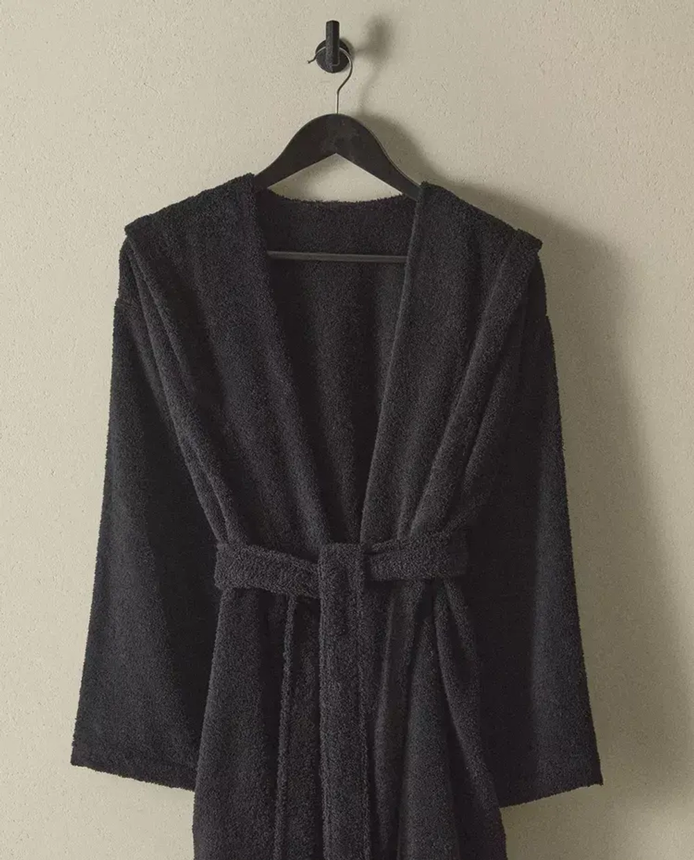 ZARA HOME ХАЛАТ ИЗ ХЛОПКА С КАПЮШОНОМ, ЧЕРНЫЙ