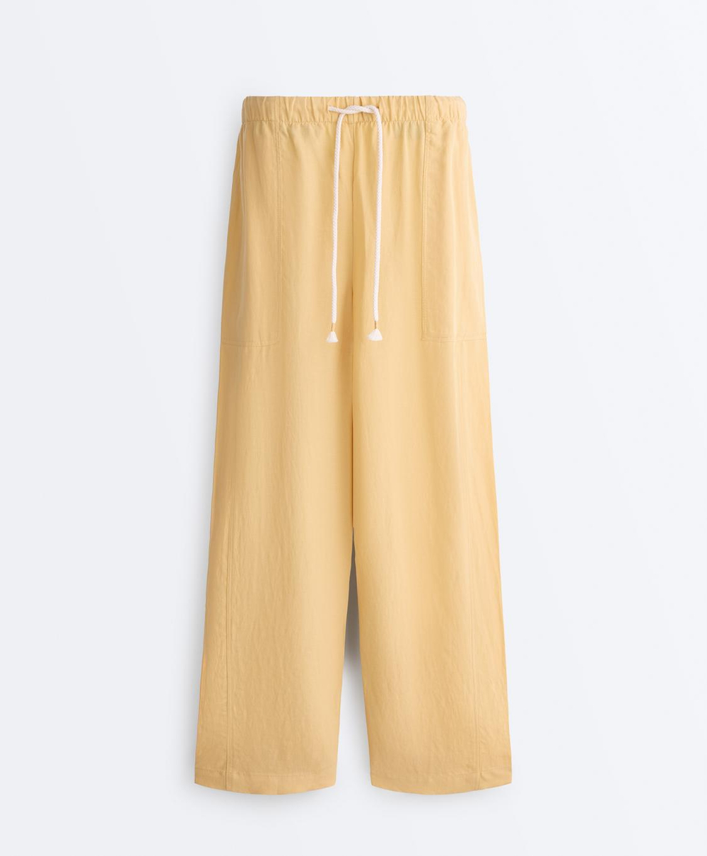 Oysho Прямые брюки из смеси лиоцелла и 24% льна, желтый
