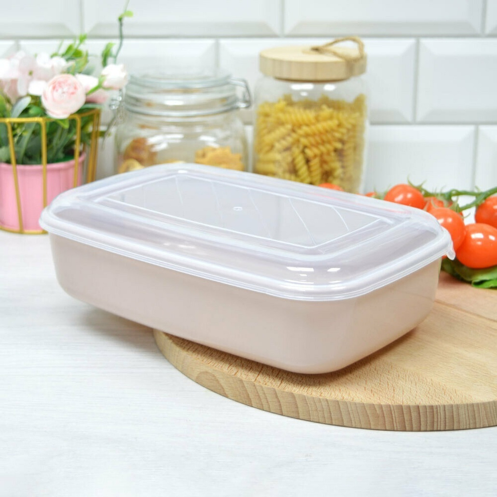 Контейнер 1,6л прямоугольный, темно-кремовый с прозрачной крышкой, №40