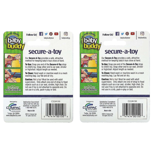 Baby Buddy, Secure-A-Toy, для детей от 4 месяцев, фиолетовый/сиреневый и розовый/серый, 4 полоски