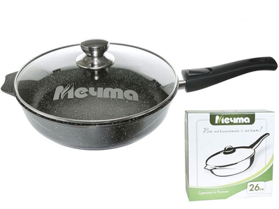 Сковорода 26см Гранит black со съемной ручкой и стеклянной крышкой