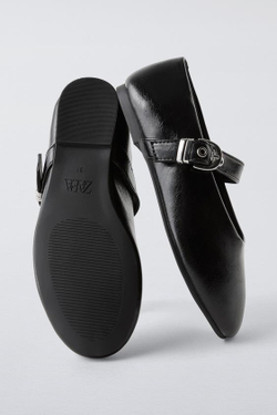 ZARA БАЛЕТКИ С ПРЯЖКОЙ, ЧЕРНЫЙ