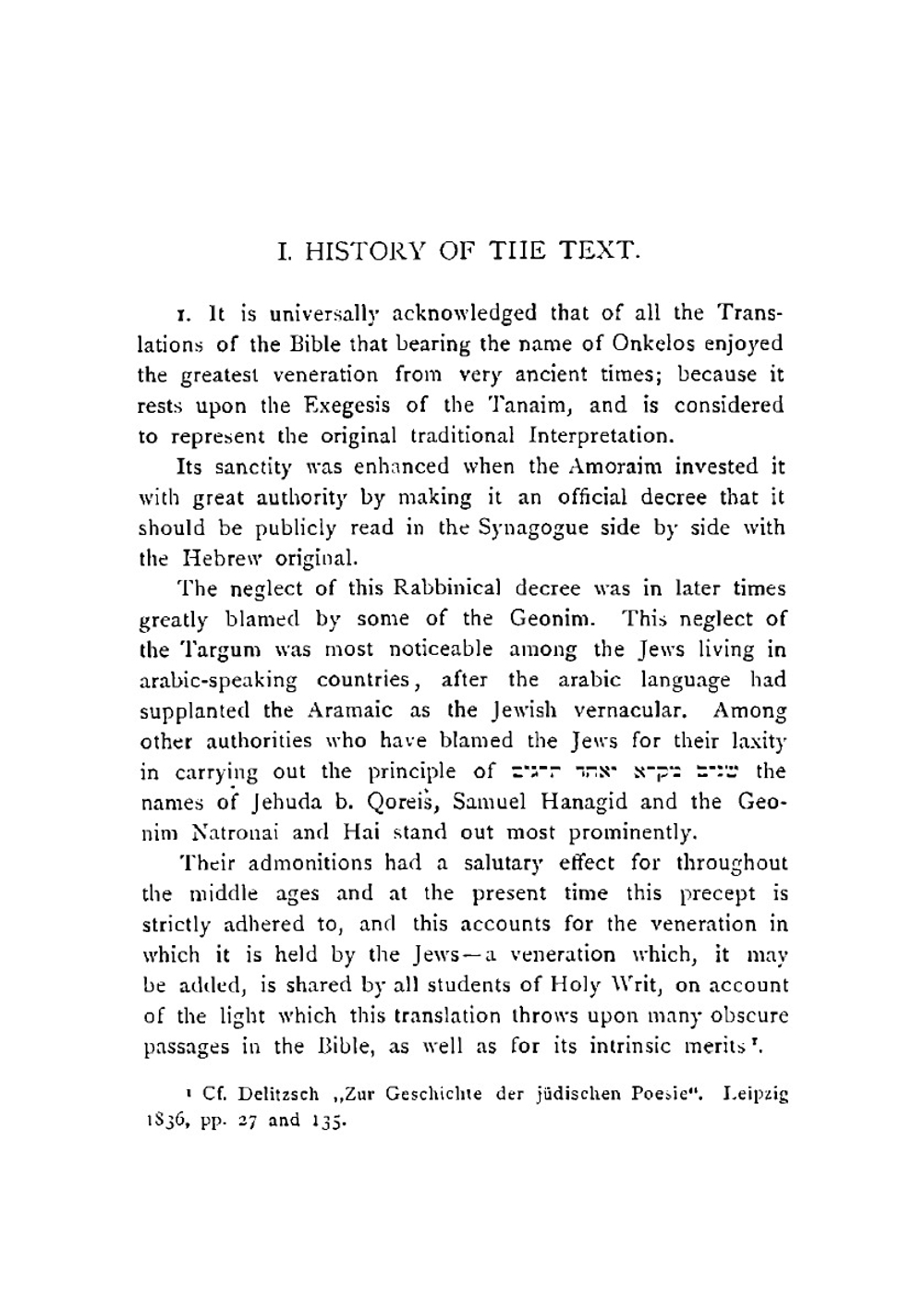 The Targum of Onkelos to Genesis. A critical enquiry into the value of the text exhibited by Yemem Mss | Henry Bernstein